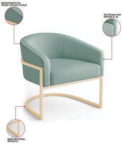 Poltrona Sala Industrial Champanhe Arielle Veludo Cotelê Menta D03 - D'Rossi
