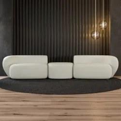 Sofá 4 Lugares Com Puff 302cm Orgânico Lyor Bouclê Branco Z55 - Mpozen