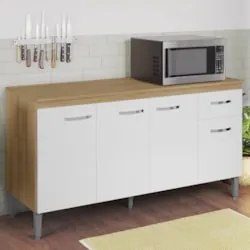 Balcão de Cozinha com Tampo 150cm Gabriela Amêndoa/Branco - AJL Móve