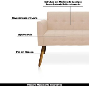 Poltrona Namoradeira Decorativa Pés Palito Karen Linho Bege G19 - Gran Belo