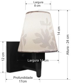 Arandela Quadrada Md-2034 Preto Cúpula em Tecido Cone Renda Branco - Bivolt
