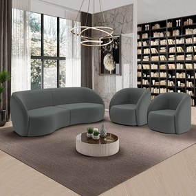 Conjunto Sofá Sala de Estar Bipartido 318cm e 2 Poltronas Clarke Veludo Grafite G45 - Gran Belo