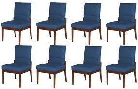 Conjunto 8 Cadeiras De Jantar Aurora Base Madeira Maciça Estofada Suede Azul Marinho