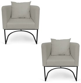 Kit 02 Poltronas Paola Linho Base Metálica Preto D03 - D'Rossi - Grafite