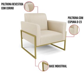 Kit 2 Poltronas Base Industrial Alta Dourado Marisa Corino - Bege