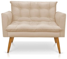 Kit 1 Sofá Namoradeira e 2 Poltronas Tais Suede Bege Pés Palito Castanho - D'Rossi