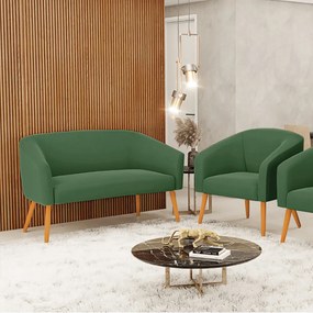 Sofá Namoradeira e Poltrona Pé Palito Castanho Stella Suede Verde D03 - D'Rossi