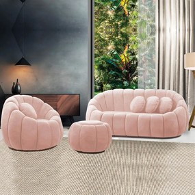 Sofá 2 Lugares com Puff e Poltrona Orgânica Fixa Cloud Bouclê E03 - D'Rossi - Rose