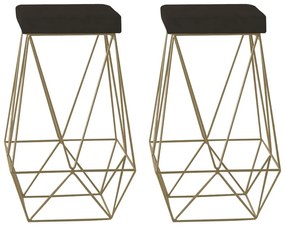 Kit 2 Banqueta Decorativa Kathy Base Gold Suede Marrom G41 - Gran Belo