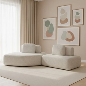 Sofá 2 Lugares Orgânico com Chaise e 1 Módulo Central Berlim Bouclê Cinza Claro K01 - D'Rossi
