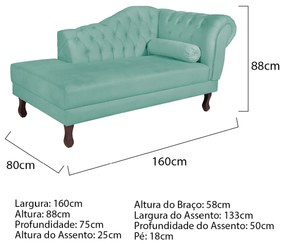 Recamier Diana 160cm Lado Esquerdo Suede Azul Tiffany - ADJ Decor