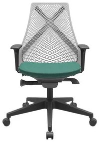 Cadeira Office Bix Tela Cinza Assento Poliéster Verde Autocompensador Base Piramidal 95cm - 64046 Sun House