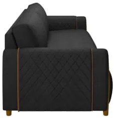 Sofá 3 Lugares 223cm Pés Madeira Amaranto Z32 PU Preto - Mpozenato
