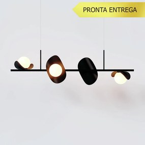 Pendente Calandra Irregular Linear 27X21X95Cm Alumínio E Globo Ø10Cm F... (PRETO, FOSCO)