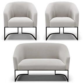 Namoradeira e 2 Poltronas Industrial Preto Stella Veludo Cinza D03 - D'Rossi