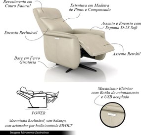Poltrona do Papai Reclinável Power Elétrica Anakin Base Estrela Giratória USB Couro Off White G76 - Gran Belo
