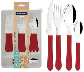 Faqueiro Tramontina Leme em Aço Inox e Polipropileno Vermelho com Gaveteiro 25 peças