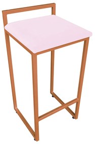Banqueta Alta Industrial Pietra Suede Rosa Bebê Base Cobre D'Rossi
