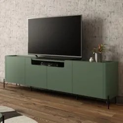 Rack TV 85 Pol 260cm 4 Portas Lisas Blen Musgo/Preto I06 - Mpozenato