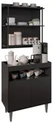 Aparador Cantinho do Café e Painel 3 Prateleiras Flora Z34 Preto - Mpo