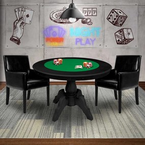 Mesa de Jogos Carteado Redonda Montreal Tampo Reversível Preto com 2 Cadeiras Liverpool PU Sintético Preto Liso G36 G15 - Gran Belo