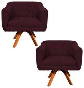 Kit 02 Poltronas Giratória Julia Linho Base Madeira MM30 D01 - D'Rossi - Vinho A50