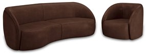 Conjunto Sofá Sala de Estar Bipartido 240cm e Poltrona Clarke PU Marrom Manchado G45 - Gran Belo