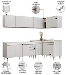 Armário de Cozinha Modulado de Canto 6 Peças CP31 Balcão sem Tampo Bra
