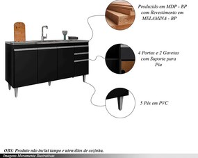 Balcão de Cozinha para Pia Dodoma MDP/BP Preto G96 - Gran Belo