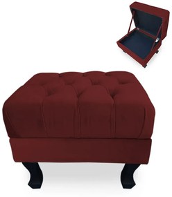 Puff Baú Decorativo Capitonê Luis XV 50x40cm Suede Bordô - Sheep Estofados - Vermelho escuro