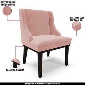 Kit 2 Poltronas Decorativas Base Fixa de Madeira Firenze Veludo Rosê/Preto G19 - Gran Belo