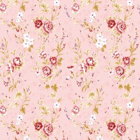 Papel de Parede Floral Listrado Rosa Vermelha Marrom e Roxo 0.52m x 3.00m