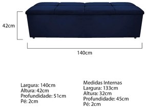 Calçadeira Munique 140 cm Casal Suede Azul Marinho - ADJ Decor