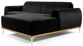 Sofá 4 Lugares Bipartido com Chaise Lado Esquerdo Base de Madeira Euro 265 cm Veludo Preto G15 - Gran Belo