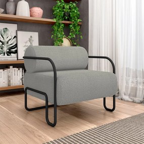 Poltrona Decorativa Sala de Estar Polatsk Base Industrial de Ferro Bouclê Cinza G33 - Gran Belo