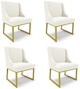 Cadeira Sala de Jantar Industrial Dourado kit 4 Liz Bouclê D03 - D'Rossi - Off White
