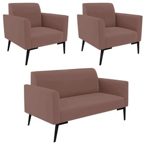 Sofá Namoradeira com 2 Poltronas Pés Villach Marisa Veludo D03 - DRossi - Rose