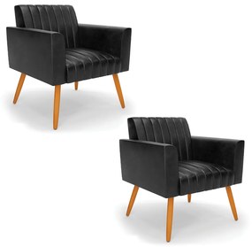 Kit 2 Poltronas Viena Gomada Corano Pés Palito Castanho D03 - D'Rossi - Preto