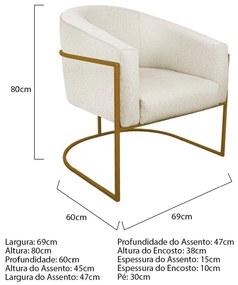 Kit 02 Poltronas Luiza Base de Ferro Dourado Linho - ADJ Decor
