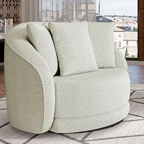 Poltrona Decorativa Base Giratória Galáxia com Almofadas Boucle Off White G45 - Gran Belo
