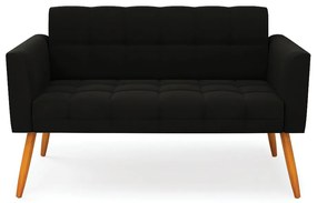Sofá Namoradeira Elisa Suede Pés Palito Castanho - D'Rossi - Preto