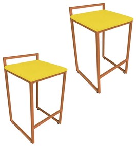 Conjunto 02 Banquetas Pietra Suede Base Cobre - Amarelo