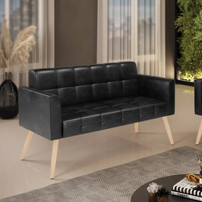 Sofá Namoradeira Elisa Corano Pés Palito Natural D03 - D'Rossi  - Preto