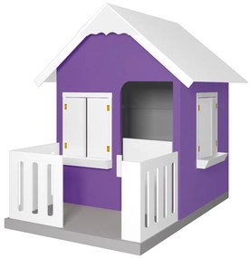 Casinha De Brinquedo Com Cercado Floreiros MDF Lilás/Branco L12 - Gran Belo