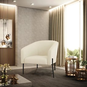 Poltrona Decorativa Pé de Ferro Preto Stella Cotelê Int/Veludo D03 - D'Rossi - Off White
