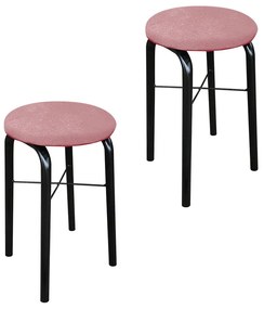Kit 02 Banquetas Baixa Manu Suede - Rose