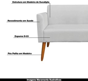 Poltrona Namoradeira Decorativa Isabella Pés Palito Madeira Suede Cinza G19 - Gran Belo