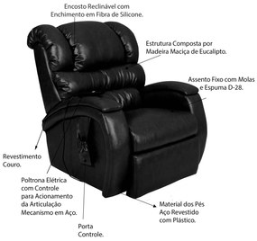 Poltrona do Papai Reclinável Elétrica com Controle Sala de Estar Oasis PU Sintético Preto Brilho G23 - Gran Belo
