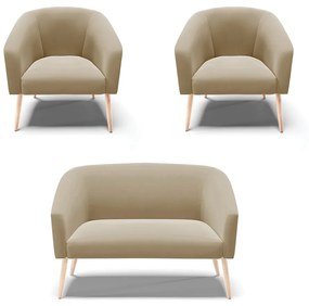 Namoradeira e 2 Poltronas Pé Palito Natural Stella Suede D03 - D'Rossi - Marrom Rato