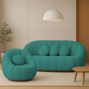 Sofá 2 Lugares com Poltrona Giratória Orgânica Cloud Bouclê E03 - D'Rossi - Azul Turquesa